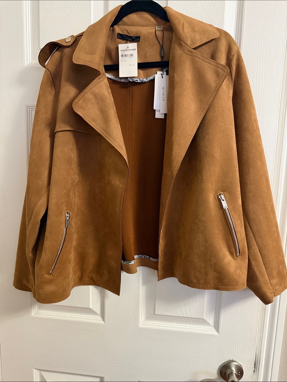 T Tahari Tan Suede Moto-Style Jacket